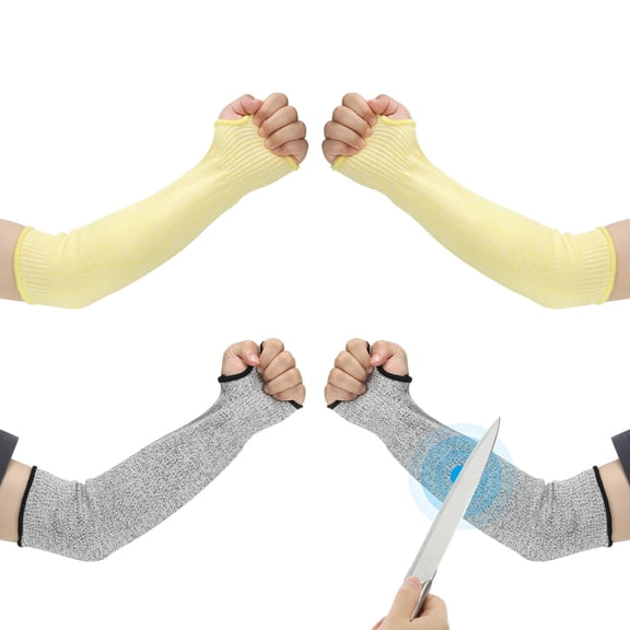 XL Size Arm Protectors Sleeve Cut Resistant Sleeve with Thumb Hole Yellow Gray 2 Pairs