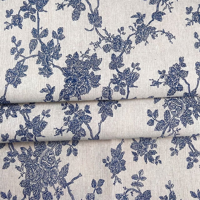 Linen Tablecloth with Blue Floral Pattern - Vintage Washable Table Cover for Dining Room, Kitchen, or Outdoor Picnic