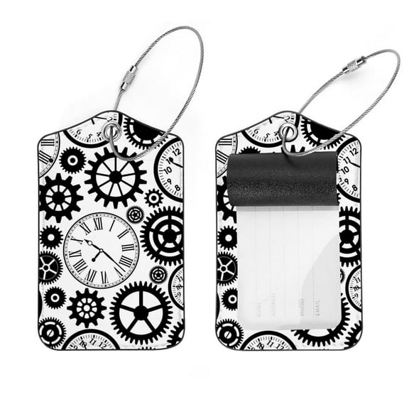 Square 2Pack PU Leather Vintage Clocks Cruise Luggage Tag with Privacy Cover and Stainless Steel Ring - Suitable for Travel Handbags Backpacks Luggage Tags