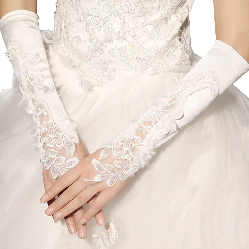 Romantic Rose White Lace Elbow Fingerless Bridal gloves wedding Prom gloves 