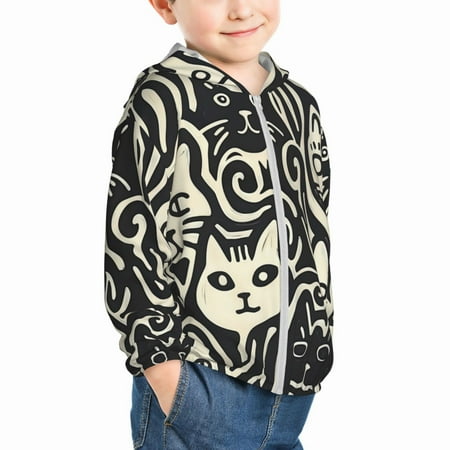 

Uemuo Abstract Cat Faces Pattern Pattern Rash Guard for Boys Girls Long Sleeve Swim Shirts UPF 50+ UV Sun Protection Hooded Fishing Shirt with Pocket for Kid-2 Years