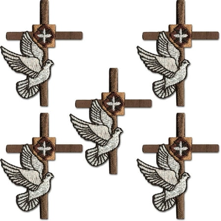 Cross with White Dove Patches Embroidered Patch Applique (5-Pack) - Laughing Lizards