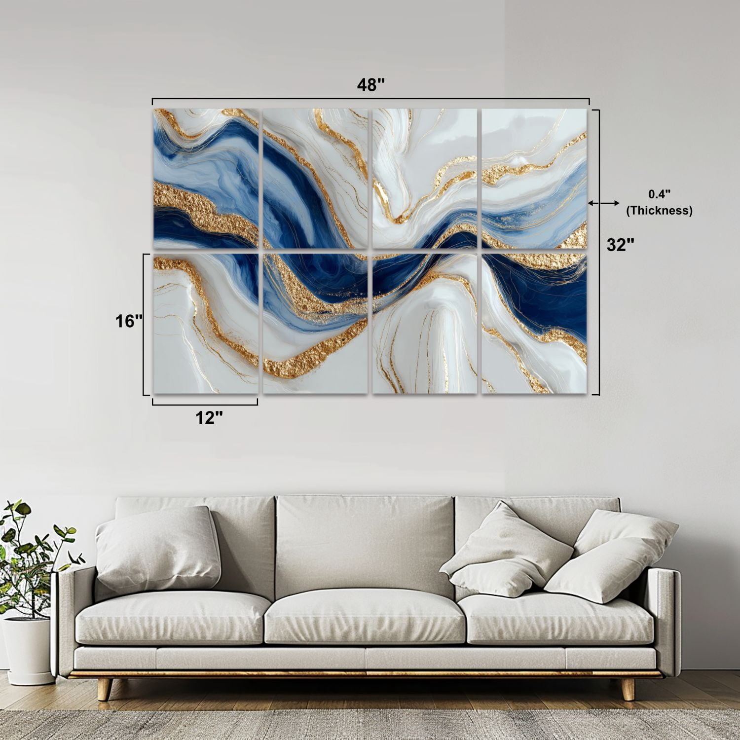 Modern Marble 8 Pack Art Acoustic Panels Sound Absorbing Abstract luxury marble marbling texture Blue gold white Decorative Soundproof Wall Panels Self Adhesive for Nursery Game Room Bedroom 48"x32"