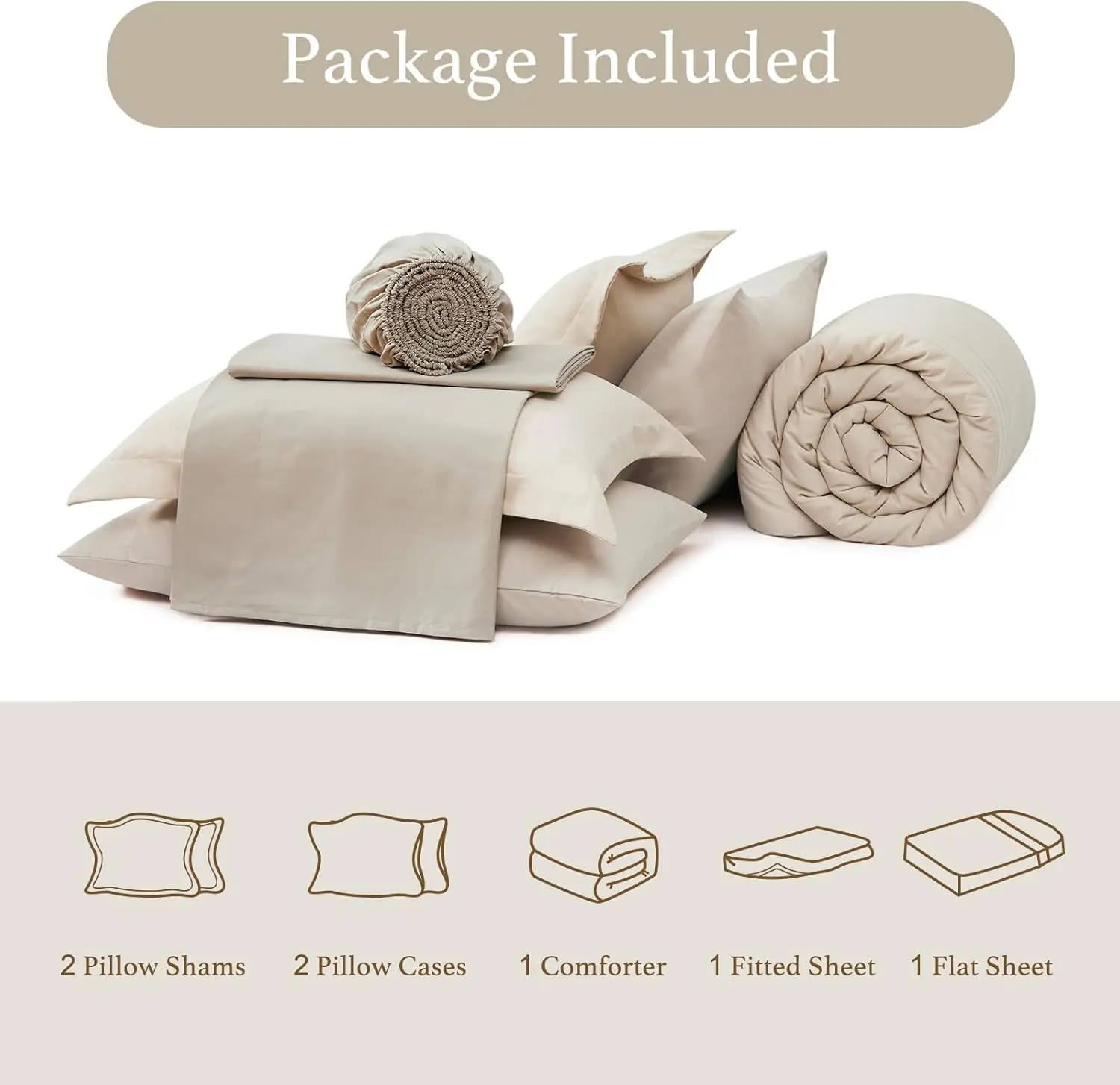 Amberspace 7-piece Bed in a Bag Comforter Set with Sheets,Beige,Queen