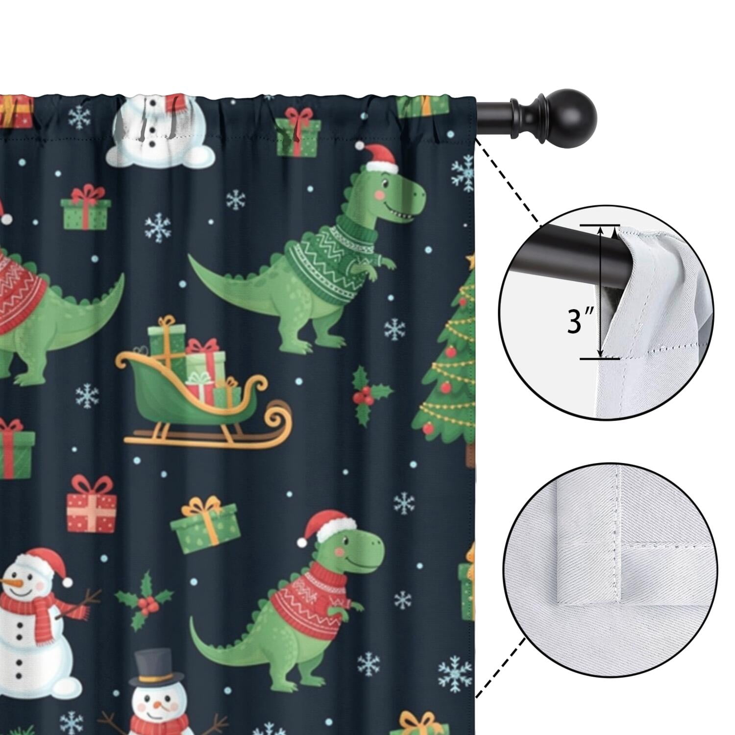 Blackout Kids Curtains,Christmas Dinosaur Pattern Childrens Insulated Curtains Set Of 2,Bedroom Essentials,Toddler Room Decor 42"x84"