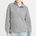 thumbnail image 4 of Lovskoo Women's Fleece Sweatshirt Button Front Long Sleeve Solid Color Stand Collar Zipper Faux Shearling Pullover Tops Sweatshirt Gray, 4 of 9