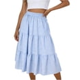 thumbnail image 3 of TAGOLD Womens Mid Calf Skirt Plaid Print Linen Like Elastic Waist Tiered Pleated Skirt, 3 of 5