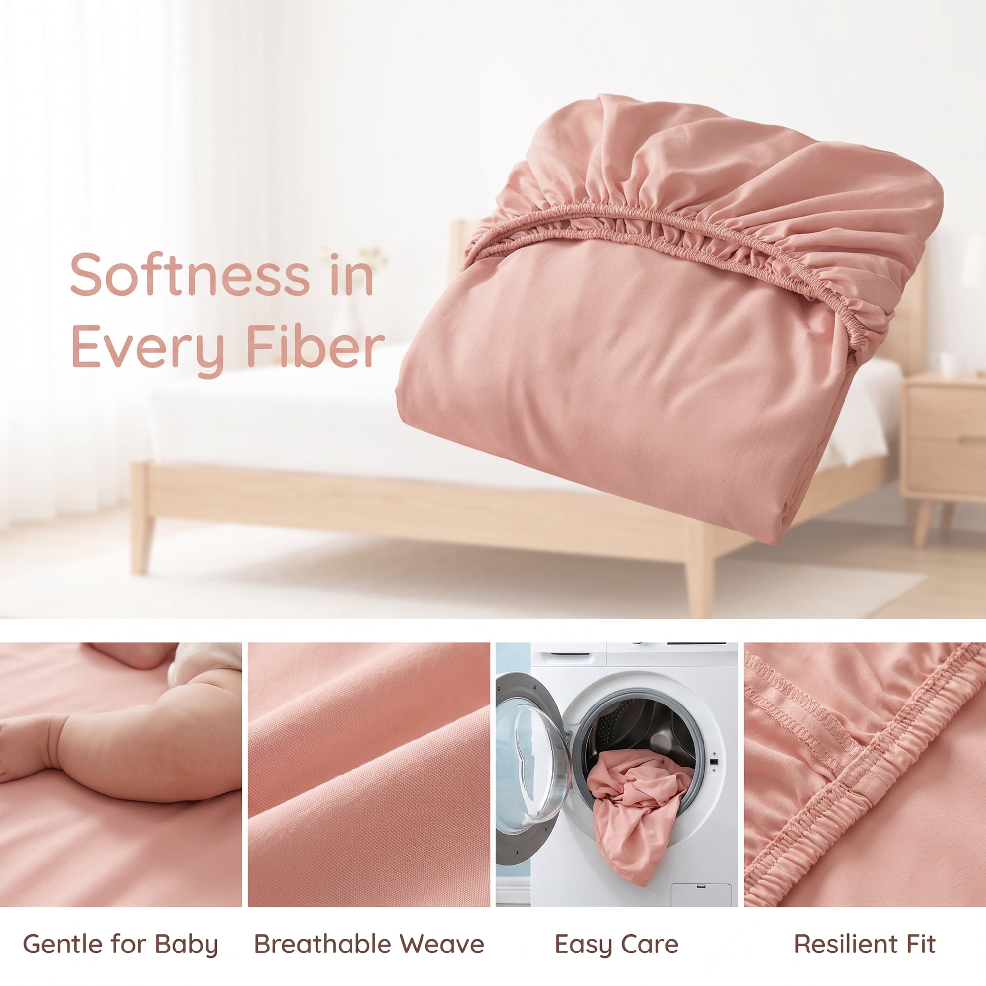 Unique Bargains Fitted Sheet Cotton Bed Sheets Cooling for Sleep 59"x78.7" Grapefruit Pink