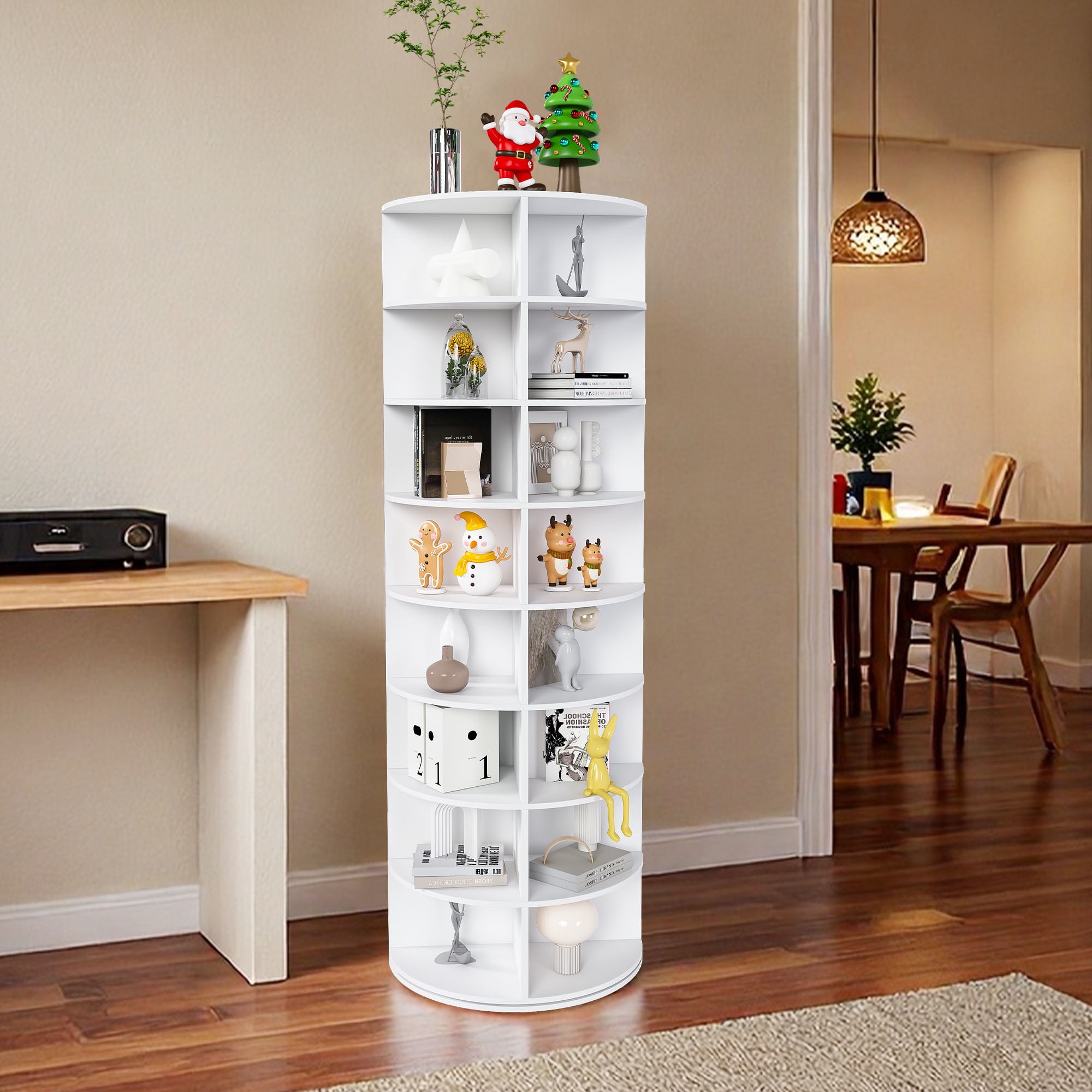CQSXDA Rotating Shoe Rack Tower in White, 8-Tier Free Standing Revolving Organizer Holds Up to 32 Pairs of Shoes