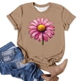 thumbnail image 4 of DeHolifer Women’s T-Shirt Graphic Crewneck Short Sleeve Casual Tee Cute Summer Flower Print Tops Khaki M, 4 of 5