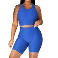 thumbnail image 2 of Women's Two Piece Casual Workout Sets Athletic Solid Color Summer Yoga Outfit 2 Piece Racerback Crop Top And High Waist Biker Shorts Tight Fit Gym Wear For Fitness Running, 2 of 5