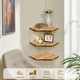 thumbnail image 3 of Corner Shelf Wall Mount, Set of 3 Solid Acacia Wood 11.8 x 16.5 inches Floating Corner Shelves, Smooth - Durable - Attractive Corner Shelves for Bedroom Living Room Bathroom Kitchen, 3 of 7
