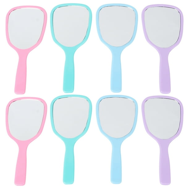 Espejo de maquillaje portátil de bolsillo de una sola cara, con mango de 8 piezas, color caramelo (2 unidades en verde, morado, rosa y azul cielo).