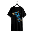 thumbnail image 1 of Women'S Black T-Shirt with Vibrant Blue Butterfly Print - Casual, Short Sleeve, Round Neck, Polyester, all-Season Top for School, Summer, and autumn, Back to School apparel | Vibrant Graphic Tee | Kn, 1 of 6