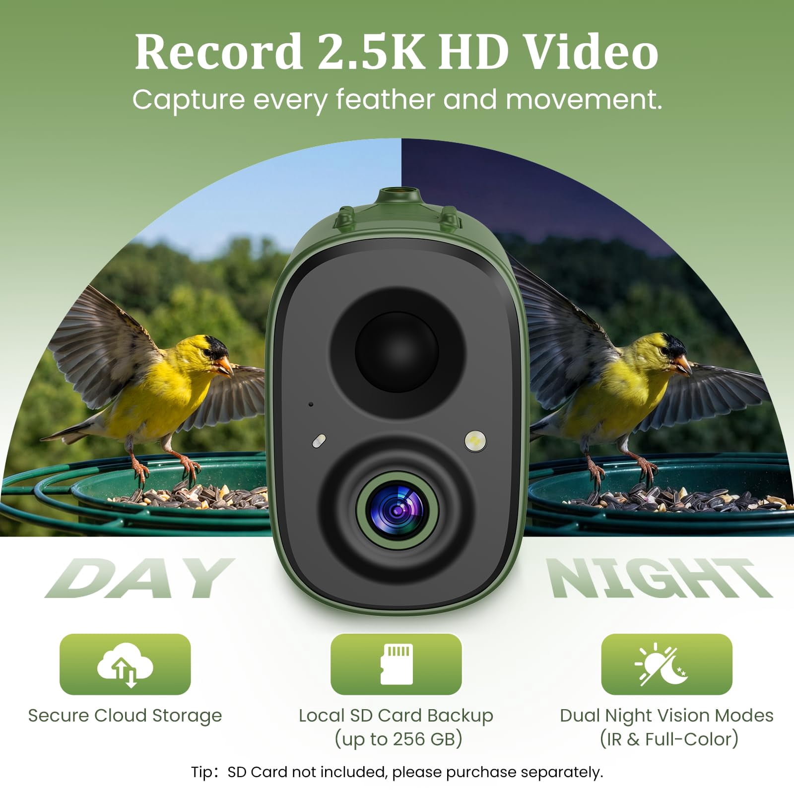 COOLFLY Waterproof Iron Smart Bird Feeder  Camera, Green