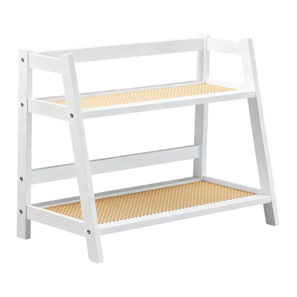 Estante de bambú de doble capa, organizador de estación de café de 2 niveles, decoración del hogar, almacenamiento de escritorio Blanco S