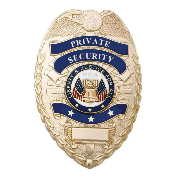 Ryno Gear's Private Security Officer Universal Oval Badge Enameled & Plated Costume Badge, Pin Catch Design 2-5/8" x 3-5 Nickel-Brass SHIELD BADGE (Pack of 10)