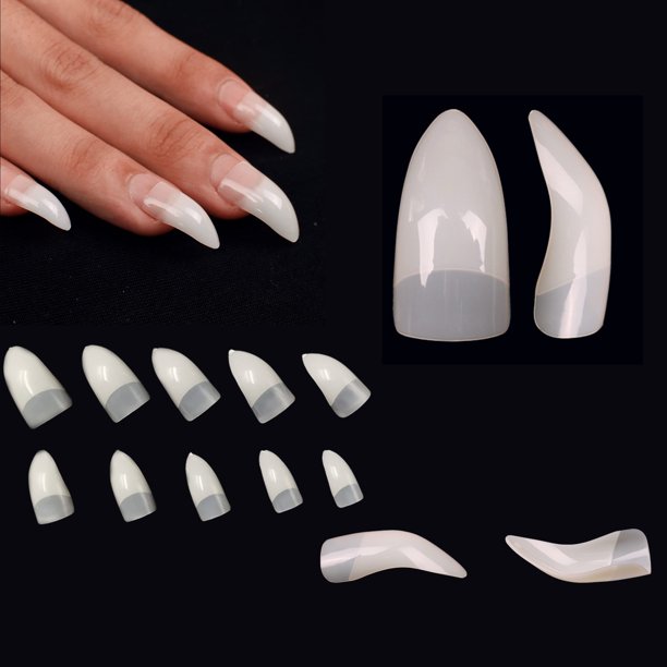 NOVO OVO 500 piezas Media cubierta Halcón Curvo Raptor Garra de águila Extra Súper Extrema Curva profunda Stiletto Puntas de extensión de uñas postizas Color natural Uñas acrílicas 10 tamaños para sal