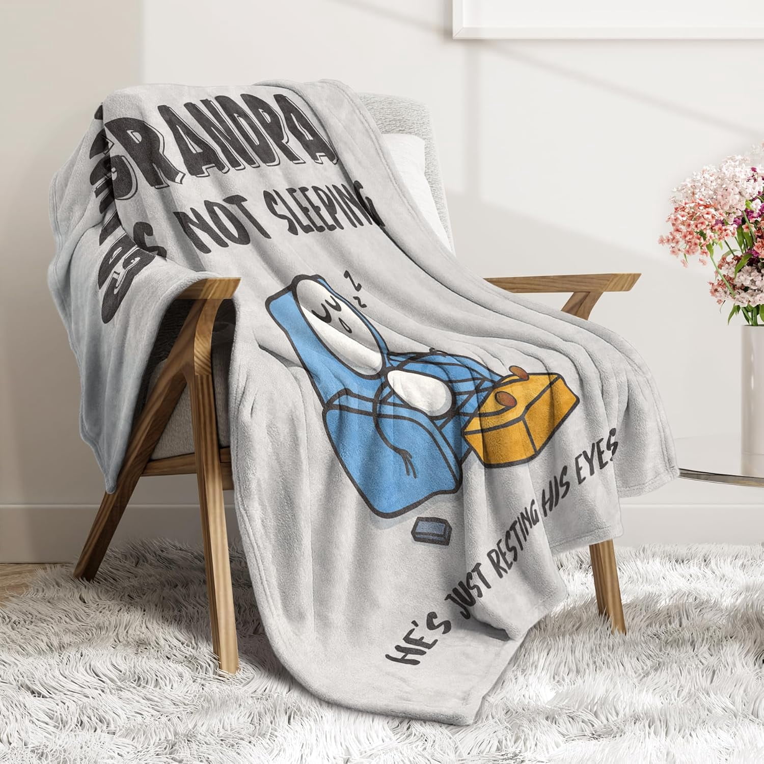 Funny Grandpas Fathers Day Birthday Gift from Grandkids, Grandpa is Not Sleeping Blanket, Super Soft Throws Blanket for Napping, Promoted to Grandpas Gifts