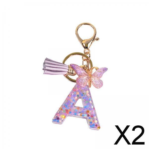 2 Llaveros De Resina Con Adornos Para Niñas Y Mujeres, Regalos, Llavero Con Alfabeto Inglés A 2 piezas