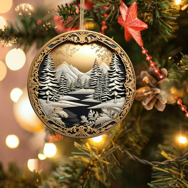 Adornos navideños, regalos navideños 2024, colgante de bendición de nacimiento con visión estereoscópica navideña, adornos colgantes de acrílico para coche, tarjeta circular de plástico
