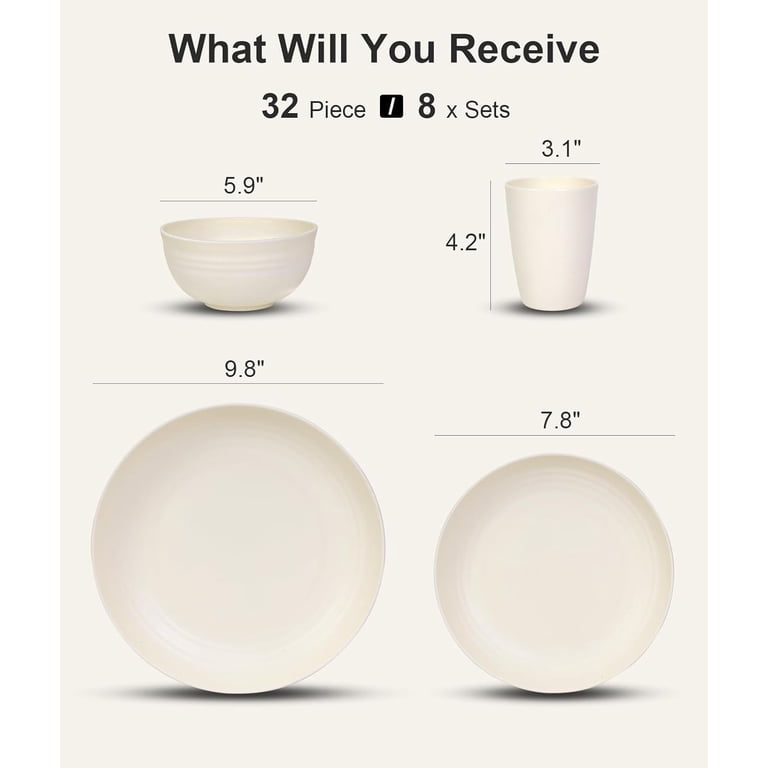 DINETHICS 9-Inch Wheat Straw Plates Set Of 8 - Unbreakable, Microwave & Dishwasher Safe, Eco-Friendly Dinner Plates