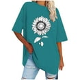 thumbnail image 2 of WREESH Loose Short Sleeve Printed T-Shirts Women's Oversized Casual Tops Blue, 2 of 5