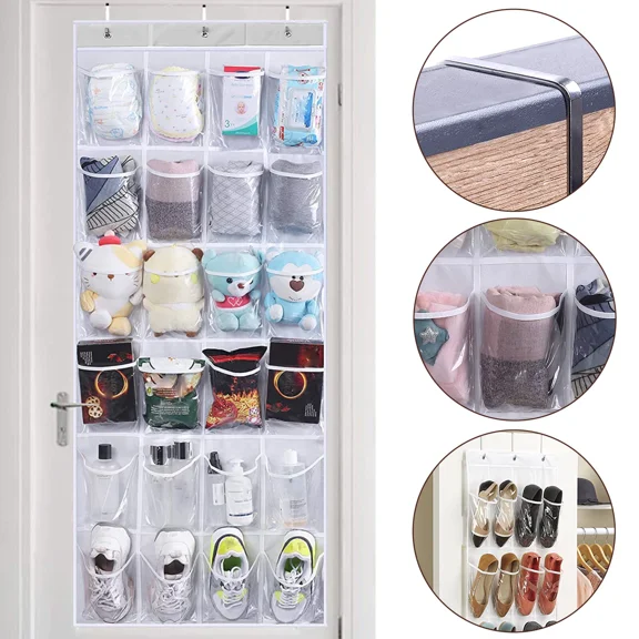 Over The Door Hanging Shoe Organizer, 24 Large Pockets Storage Rack For Closet