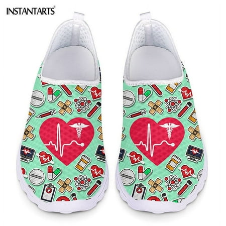 

New Style Women Flats Shoes Nursing Heart Rate Printing Casual Footwear Female Nurse Print Shoe Sneakers Light