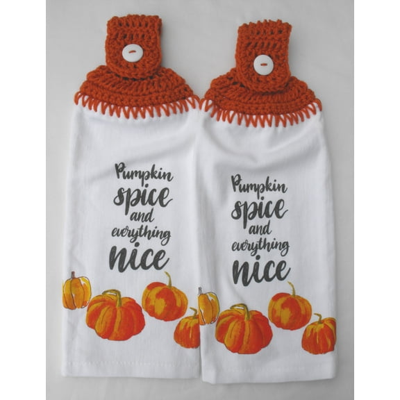 PUMPKIN SPICE EVERYTHING - 2 HANDMADE HANGING KITCHEN TOWELS