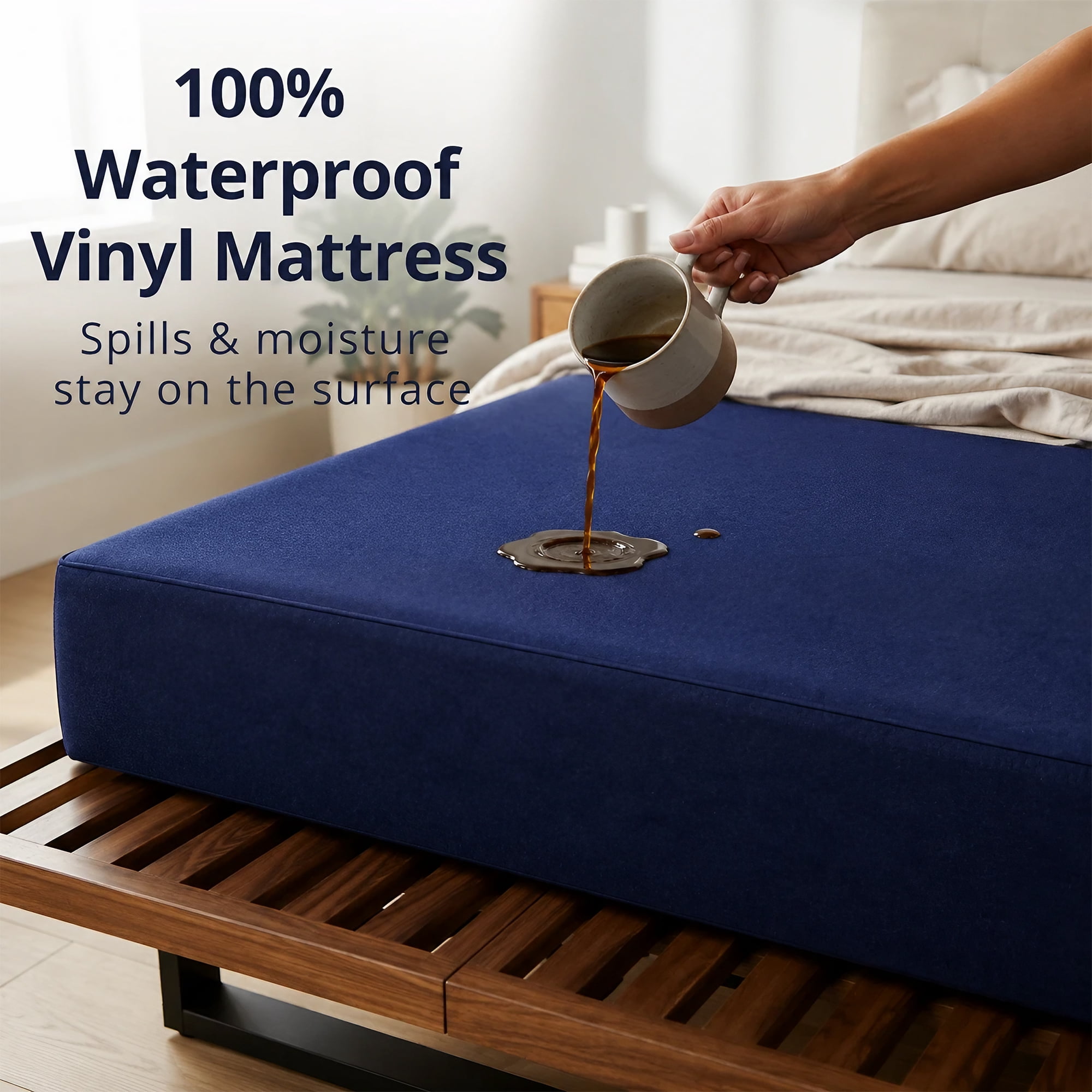 Continental Sleep, 9-Inch Medium Firm Water Resistance Nylon Vinyl Foam Mattress, Noiseless, Soft Cloud Feeling, Body Heat Reflection, Good for Hospital and Camp, Twin, Blue