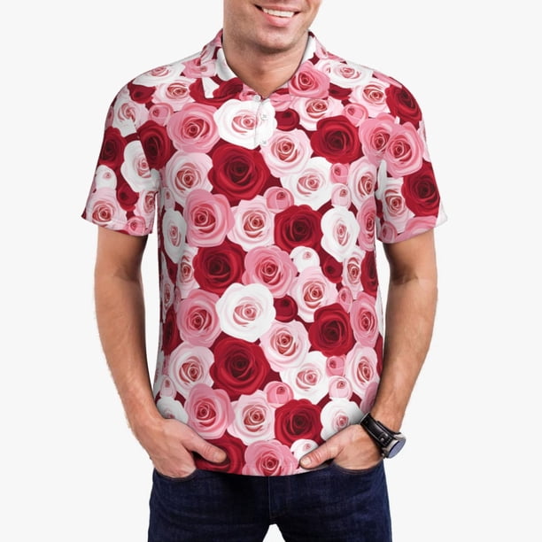 Balery Rose Camisa Polo de Hombre con Estampado, de Manga Corta y Tejido Medio, Camisa Tipo Golf Polo-X-Large