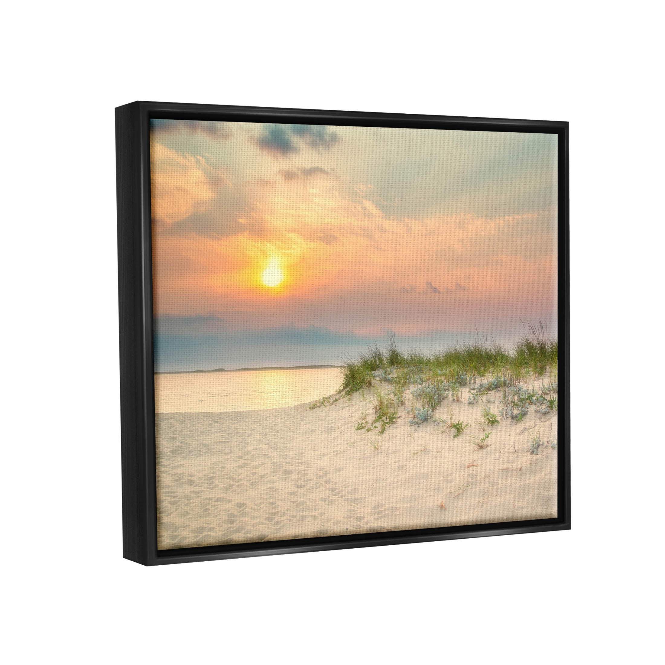 Rising Sun Seaside Beach Morning Coastal Photograph Jet Black Framed Art Print Wall Art