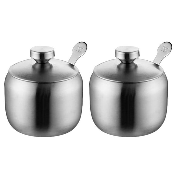 Sugar bowl stainless steel, 2 stainless steel small sugar bowls and sugar trays, with lid and sugar spoon, suitable for home and kitchen