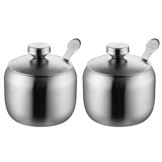 Azucarero de acero inoxidable, 2 azucareros y azucareros pequeños de acero inoxidable, con tapa y cuchara de azúcar, apto para el hogar y la cocina