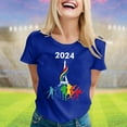 thumbnail image 2 of TSADFHJI Hauts Pailletés Femmes Vacances T-Shirt d'Été Manches Courtes Col Rond Motif Haut Décontracté L Bleu, 2 of 4