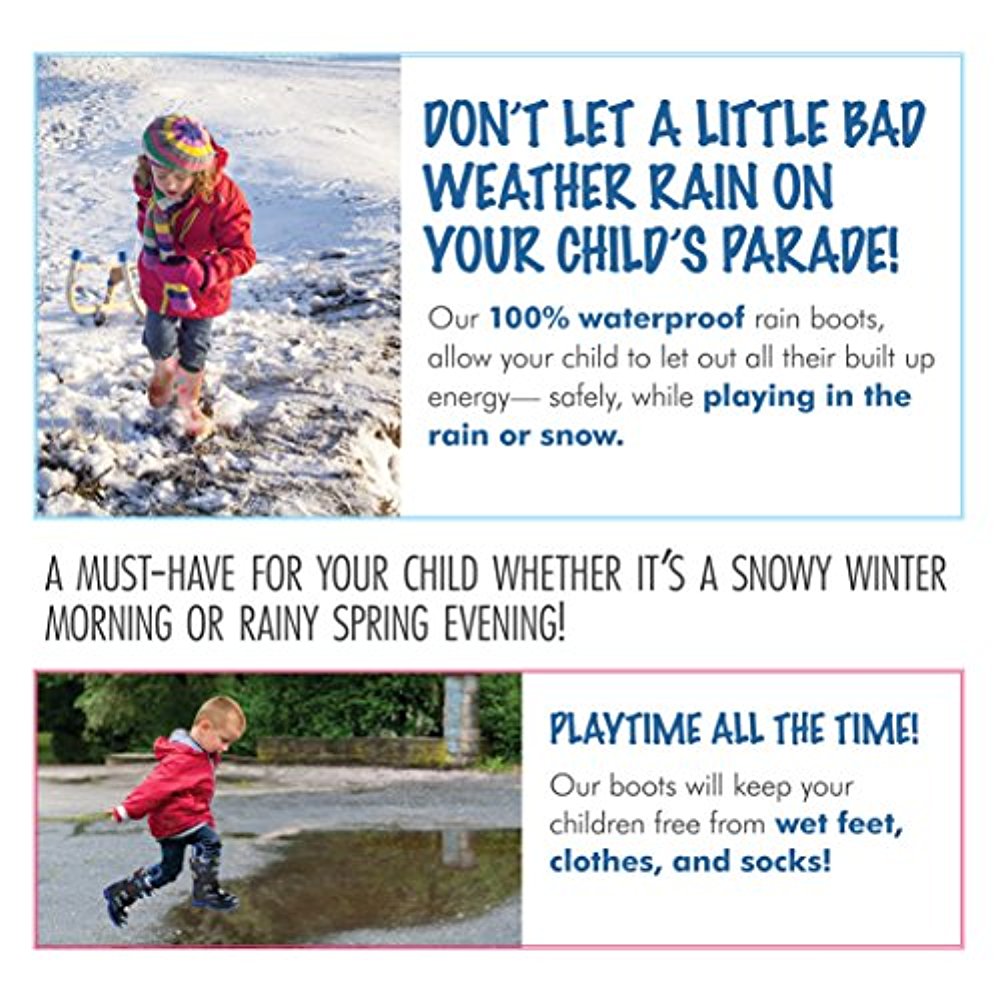 Puddle Play Children's Girls' Hearts Shapes Printed Waterproof Easy-On Rubber Rain Boots (Toddler/Little Kids)