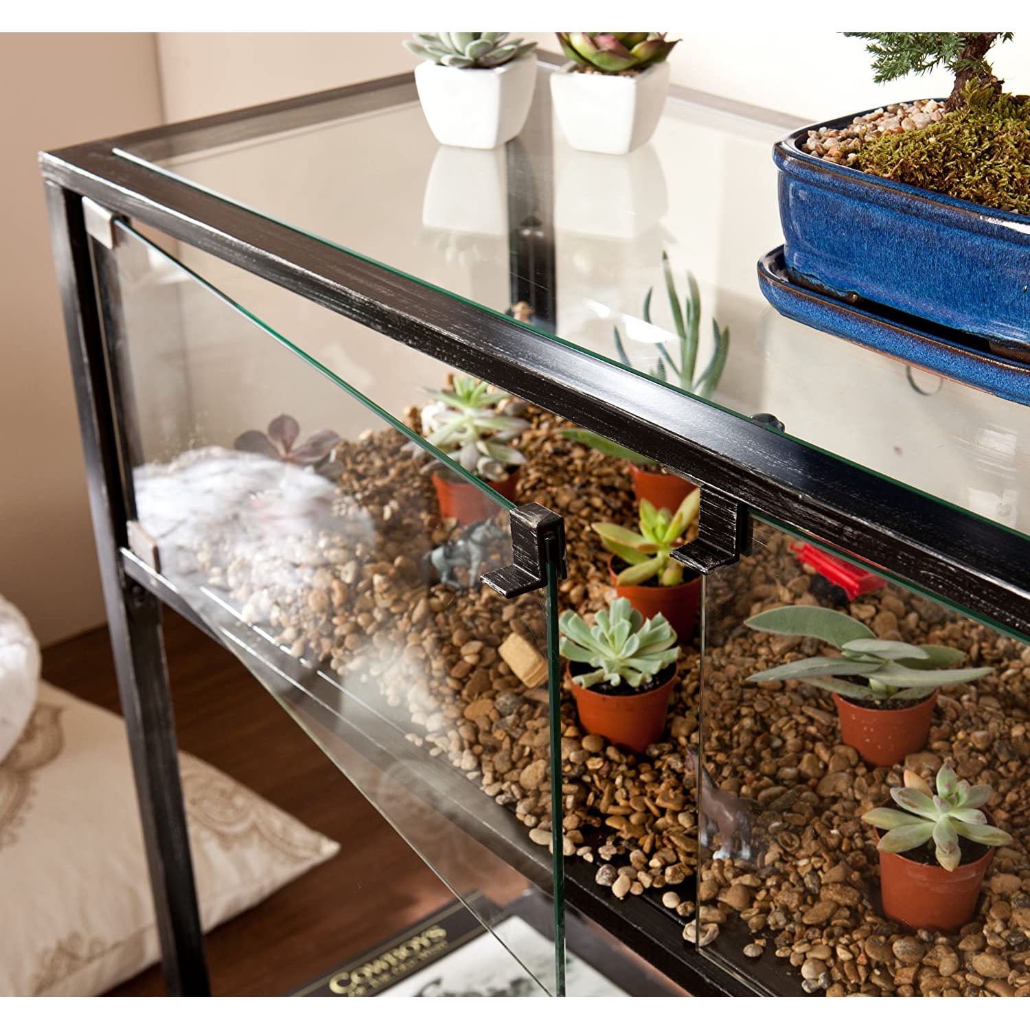 SEI Furniture Distressed 2 Door Metal Terrarium Display Console