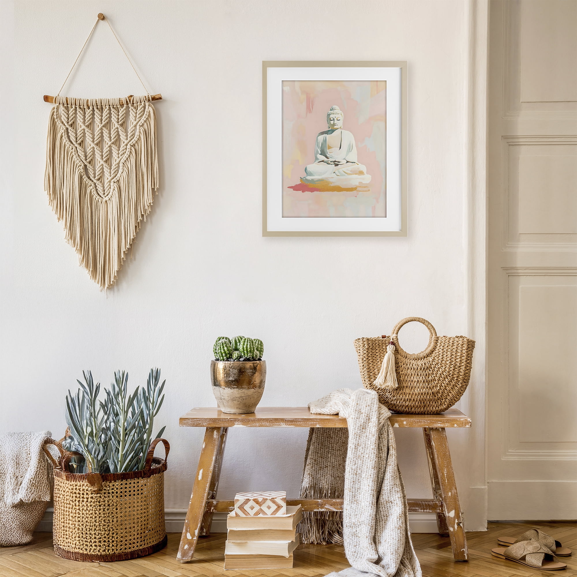 Stupell Industries Pastel Buddha In Quiet Meditation Birch Framed Print Under Glass, design by The Prints Vibe