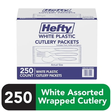 Hefty Wrapped Plastic Utensils Set, White, 250 Count