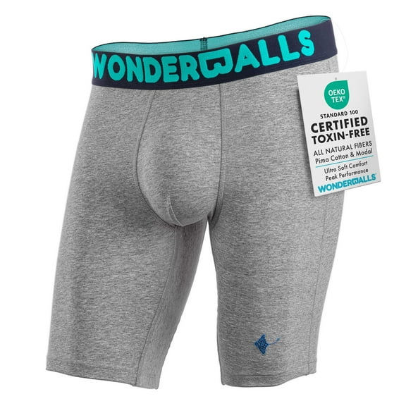 Wonderballs Long Boxer Briefs for Men - Gray, Small, (Pack of 1) - Ultra-Soft & Breathable Pima Cotton & Modal Blend - Athletic Underwear for Men - Men's Boxer Briefs Long Leg