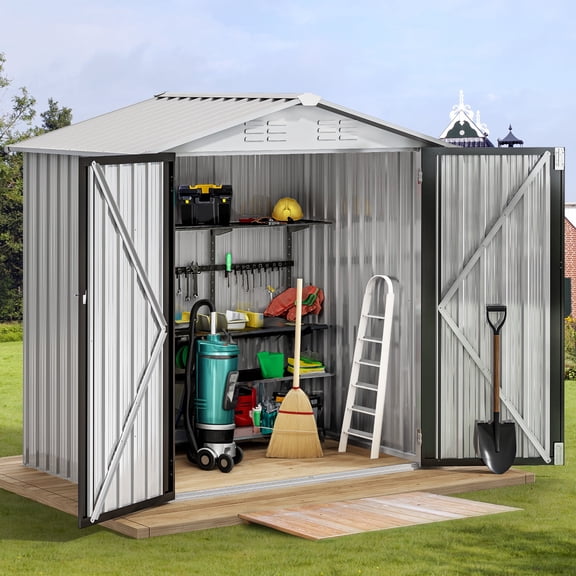 Dextrus Outdoor Storage Shed 6x4FT, Heavy Duty Metal Tool Sheds Storage House with Lockable Door & Air Vent for Garden, Patio, Lawn to Store Bikes, Trash Bins, Tools, White