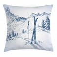 thumbnail image 1 of Winter Throw Pillow Cushion Cover, Sketchy Graphic of a Downhill with Ski Elements in Snow Relax Calm View, Decorative Square Accent Pillow Case, 36" X 36", Blue White, by Ambesonne, 1 of 1
