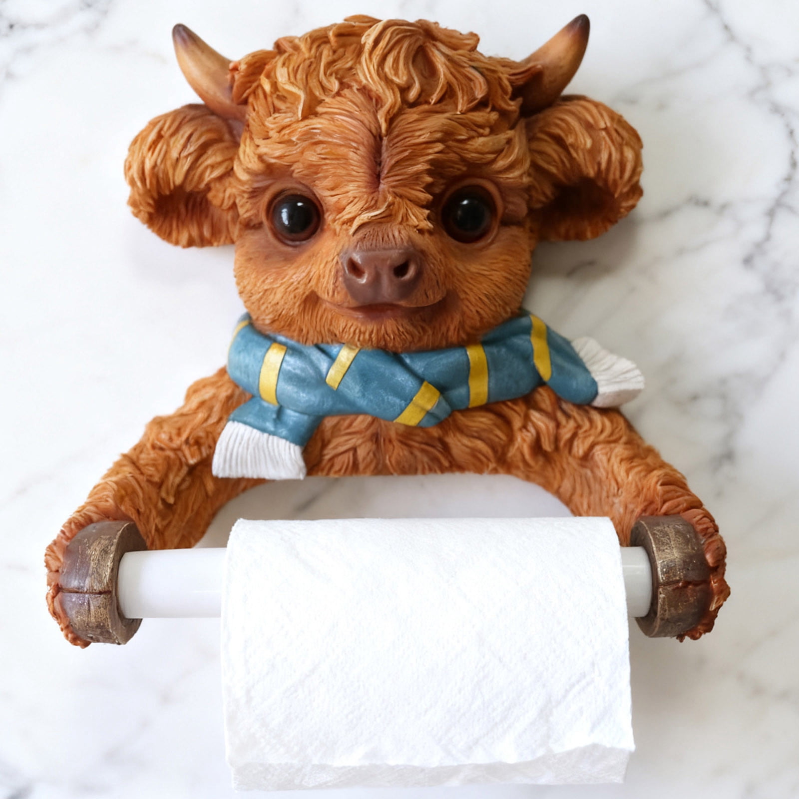 Highland Cow Toilet Paper Roll Holder Cartoon Animal Shape Wall Storage Decor