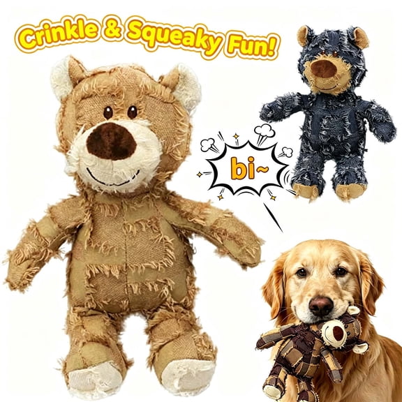 Indestructible Plush Dog Toy for Aggressive Chewers, Indestructible Robust Bear, Dog Companion for Heavy Chewer, Interactive Squeaky Soft Puppy Chew Toy for Small Medium Large Dogs _ Blue