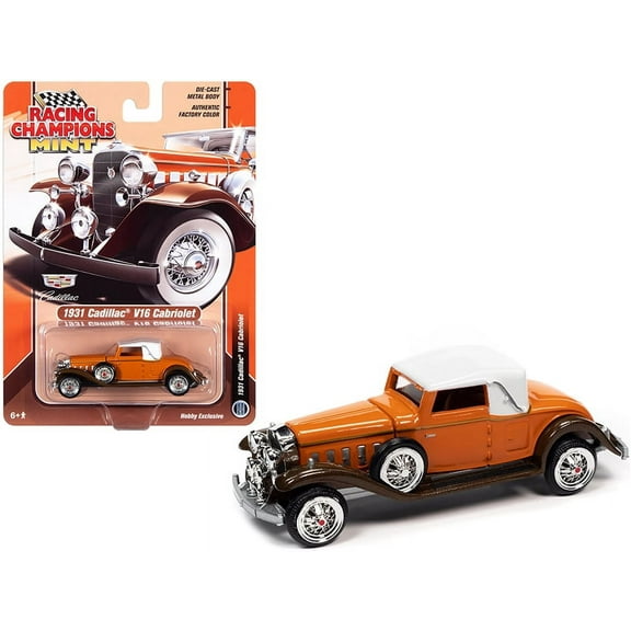 1931 Cadillac V16 Burnt Orange And Brown Metallic With White Top 1/64 Diecast Model Car By Racing Champions Rcsp015
