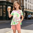 thumbnail image 2 of NIEWTR 9-10 Years Teen Girls'Clothing 2 Piece Sets Summer Short Sleeve Graphic T Shirt And Print Shorts Outfit Set Yoga Gym Outfit Top and Flare Pants Set A7-Gold, 2 of 8