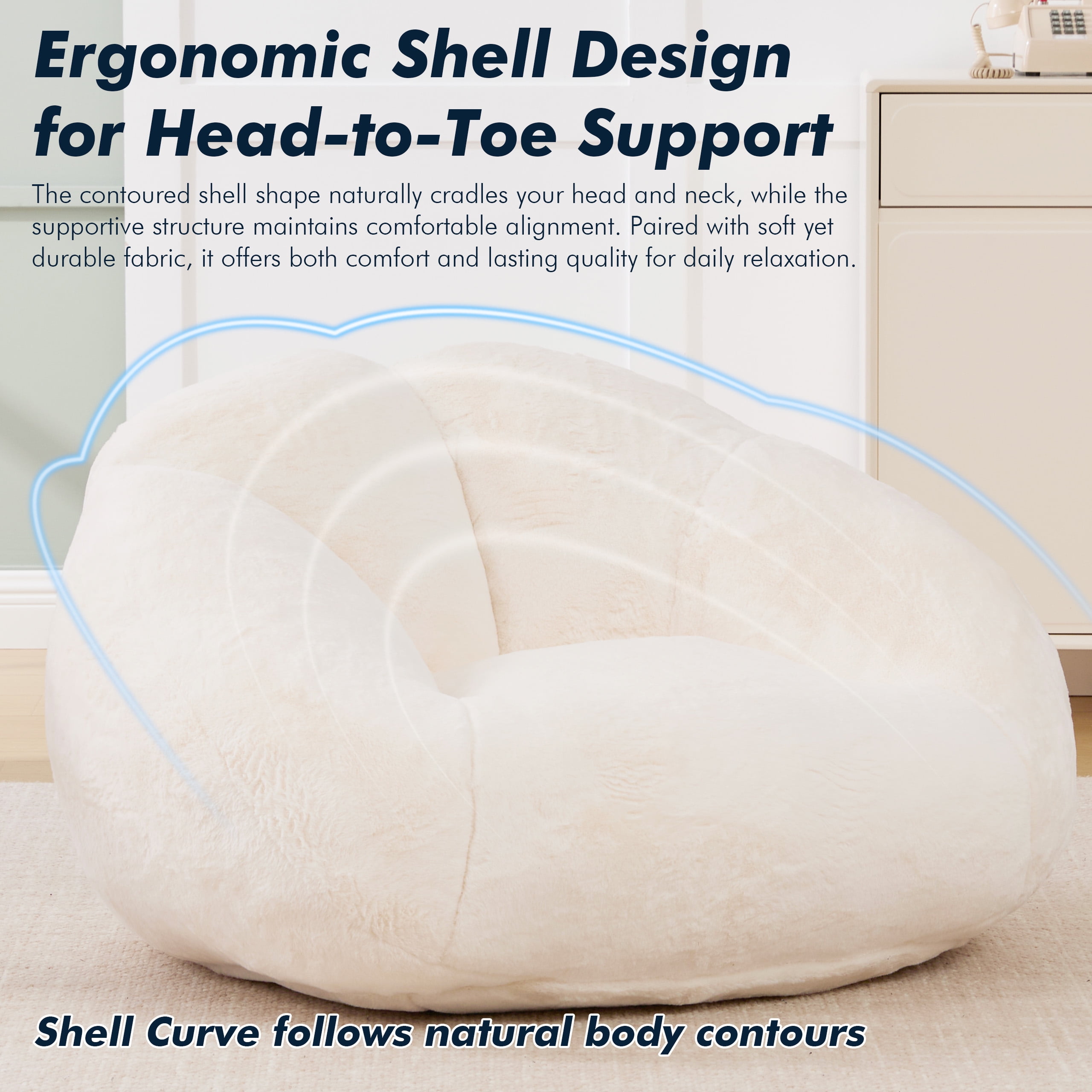 Homefun Bean Bag Chair Lazy Sofa for Adults Teens,Shell Shaped Comfy Sofa with Armrests for Bedroom Living Room,Gaming Reading