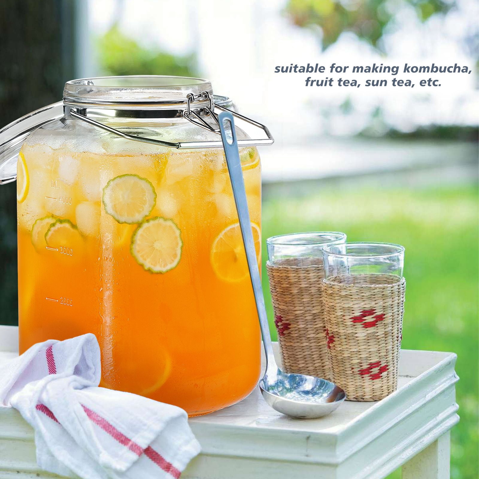 Syntic 2 Pack 1.5 Gallon Glass Jar with Airtight Lid, 192 oz Square Wide Mouth Mason Jars with Stainless Steel Handle, Large Glass Storage Containers for Canning, Flour, Sugar, Rice, Pickled Eggs