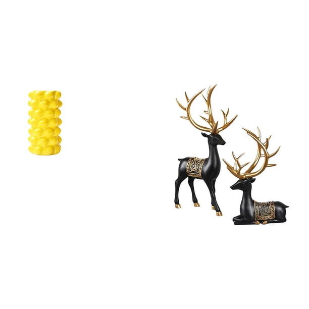 Conjunto De Jarrón De Flores De Porcelana Y Escultura De Reno, Elegante Adorno De Escritorio Con Estatua De Resina De Alce Y Contenedor De Flores Para Decoración De Mesa Y Sala De Estar.